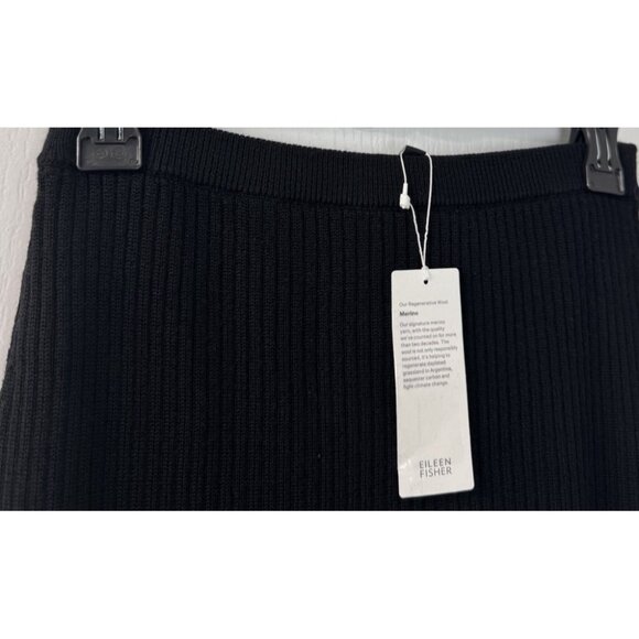 Eileen Fisher XXS Black Ribbed Sweater Knit 100% Merino Wool Pencil Skirt $248 - Picture 9 of 12